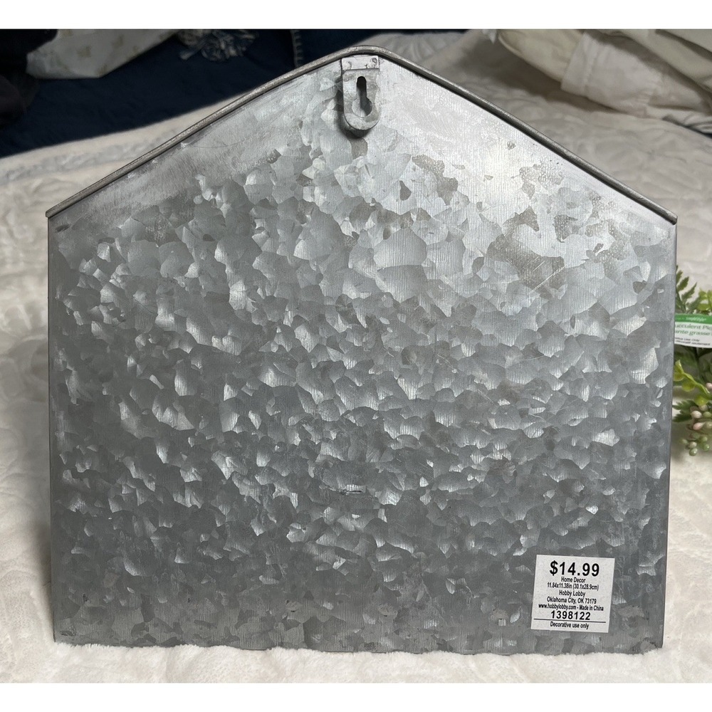 Galvanized Metal Wall Pocket Planter Envelope w/ Faux Succulents Home Decor - Picture 6 of 6